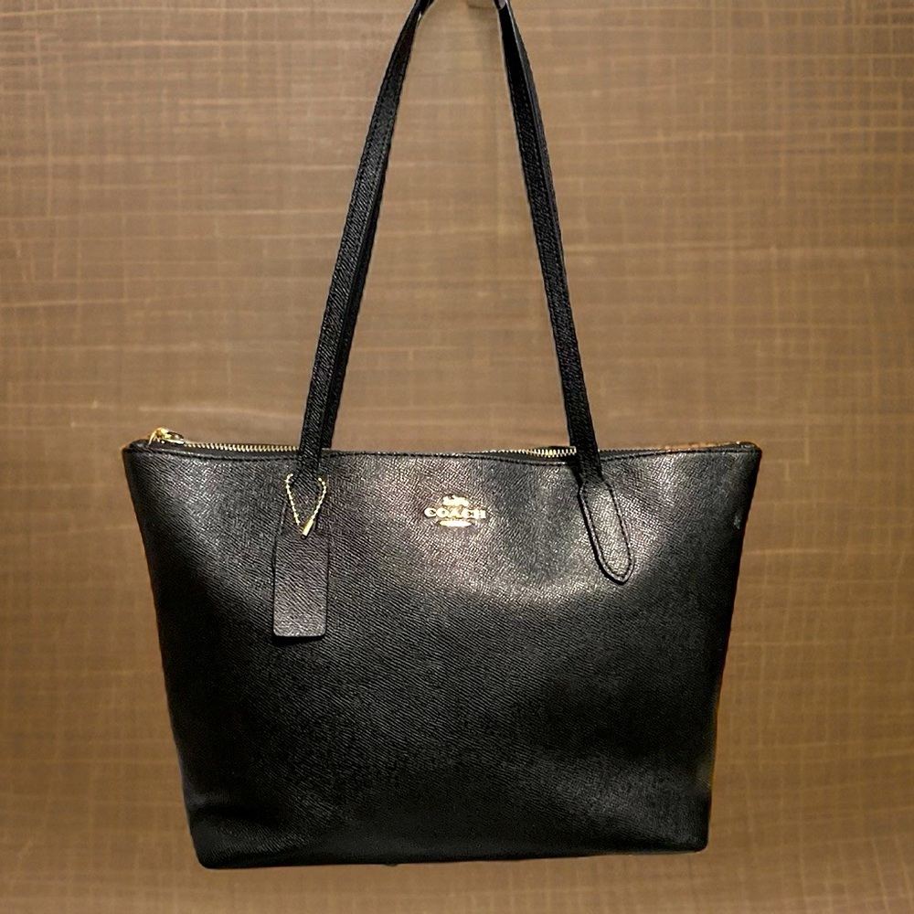 Coach Black Crossgrain Leather Zip Tote Shoulder Bag 4454 - Picture 1 of 16